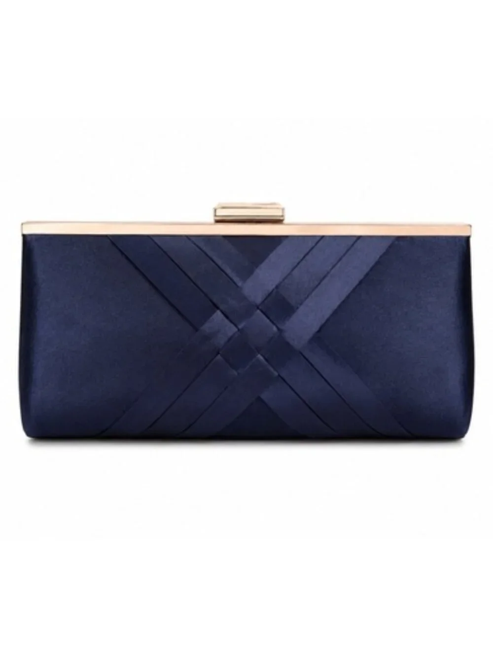 I.N.C. International Concepts Navy Satin Evening Clutch Gold Chain Purse